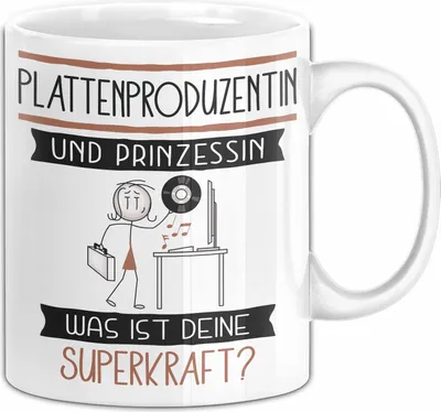 Produktbild von Plattenproduzentin Und Prinzessin Tasse Geschenk Für Eine Plattenproduzentin Geburtstag Was Ist Deine Superkraft (Weiß)