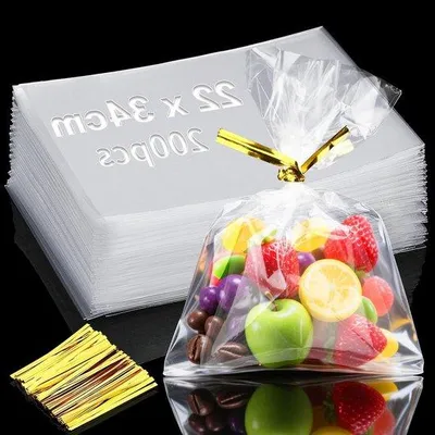 Produktbild von Transparente Cellophan-Beutel 22 x 34 cm, Verpackung aus 200 Stücken für Süßigkeiten, Brot und Geschenke