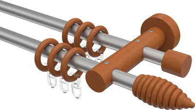 Produktbild von Interdeco Gardinenstange / Vorhangstange Silbergrau / Kirschbaum lackiert, Typ Adrian Asta (Rillenform), 16 mm Ø 2-läufig, 360 cm