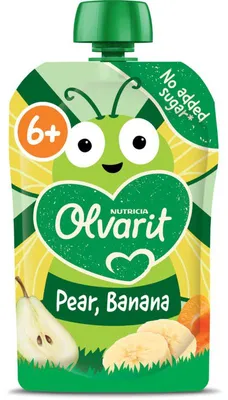 Obrázek produktu pro Olvarit Knijpfruit Hruška Banán 6m+ Dětská výživa 100g Jemné výživné pyré
