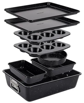 Produktbild von NutriChef 8-teiliges stapelbares Backformen-Set Kohlenstoffstahl | Antihaft, PFOA
