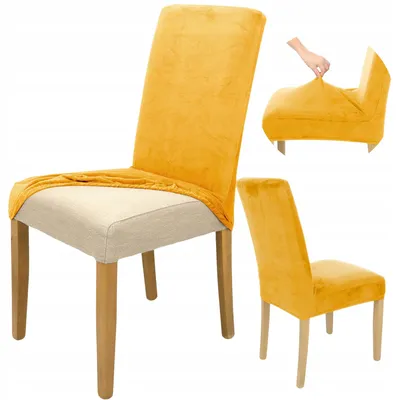 Produktbild von Stuhlhusse Stretch Senfgelb - Samt - Universal - Esszimmer Stuhlbezug - 1 Stück