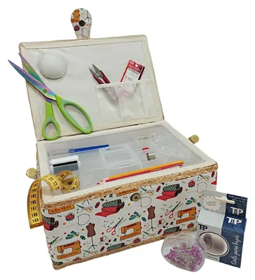Immagine prodotto di Omgoods - Scatola da cucito in legno grande con accessori, organizer con 8 scomparti