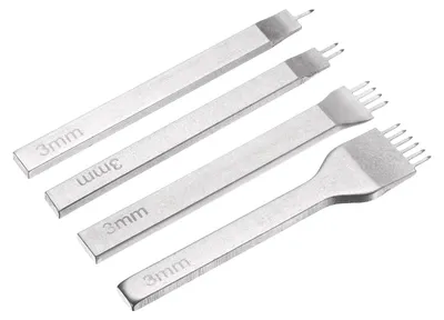 Image de Perforatrice pour cuir - Coffret de 4 pièces avec un espacement des trous de 3 mm - Outil pour travaux en cuir - Blanc