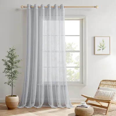Image de Voilage Rideau à œillets - 228 x 228 cm - Gris - Polyester - Lot de 2 panneaux