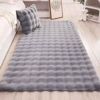 Produktbild von Kuschelteppich Flauschiger Teppich Wohnzimmerteppich Hochflorteppich Super weich Rutschfest Waschbar Ultra weicher Teppich 60x180 cm Grau