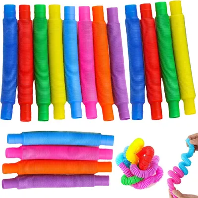 Imagen del producto de CONEXIÓN: 16 tubos mini-pop – Juguete sensorial para manipular con las manos – Tubos sensoriales – Tubo elástico – Tubos de colores
