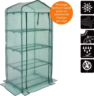 Image de GARDEBRUK® Serre de jardin plastique 4 étagères porte enroulable protection serre tomate hivernage légume plante fleur semis balcon 158x49x69cm