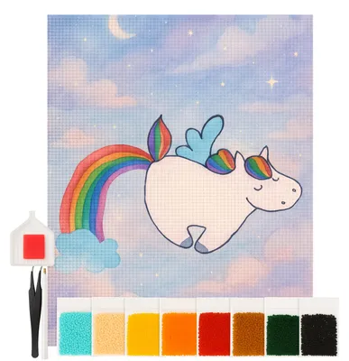 Produktbild von Mr. & Mrs. Panda Diamond Painting Einhorn Fliegendes Pferd Design 40 x 50 cm Ohne Rahmen - Weiß - Geschenk, Unicorn, Glitzer, Realität, diamant set, Regenbogen, Spielen