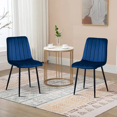 Image de CLIPOP Chaise de salle à manger set de 2 en velours, structure en métal, meubles de salon, bleu