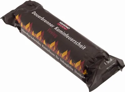 Produktbild von 10 Stück (1 Karton á 10 Stück) KaminoFlam® - Kaminfeuer Dauerbrenner Kaminfeuerscheit, Brennstoff für Kaminofen, Holzofen, Kachelofen