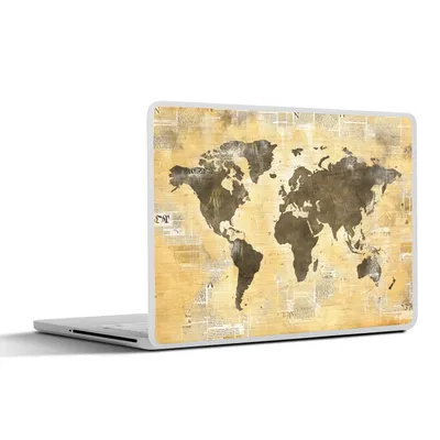 Produktbild von MuchoWow® Laptop Aufkleber Sticker Cover Weltkarte - Zeitung - Gold 31x22.5 cm - Laptop-Deko
