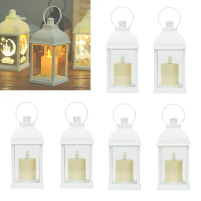 6er-Set LED-Kerzenlaternen, weiß, 10x10x23 cm, Kunststoff, flackernd