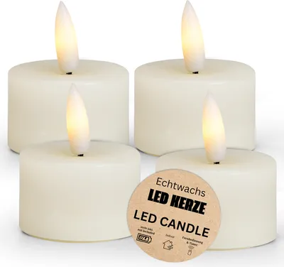 Immagine prodotto di Set di 4 luci LED a cera, fiamma tremolante, Ø 4x4 cm, bianco