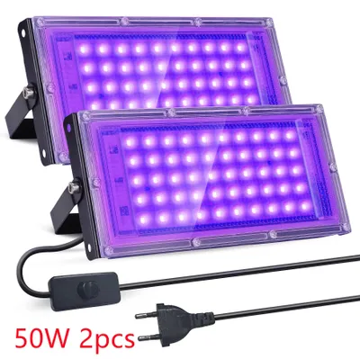 Produktbild von UV Schwarzlicht - 50 W LED Fluter 2er Pack - 395-400 nm - Für außen - Party & Bühnenbeleuchtung - EU Stecker