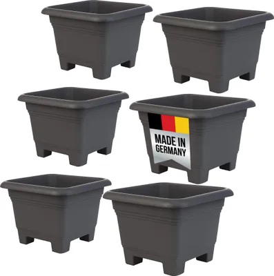 Produktbild von Eckige Pflanzkübel anthrazit, wetterfest, robust, mit Drainage, 6er Set