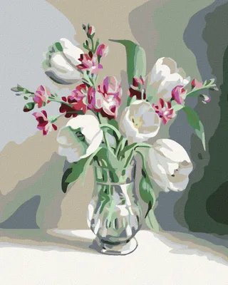 Produktbild von Diamondi - Diamond painting - WEIßE TULPEN, 40X50 cm, mit Keilrahmen (bereits gespannt)