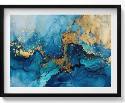 Produktbild von Abstraktes Glamourbild mit Gold– Wandbild mit Rahmen – Gerahmtes Bild  – Wanddekoration – 80x60 cm –  Schwarz Rahmen