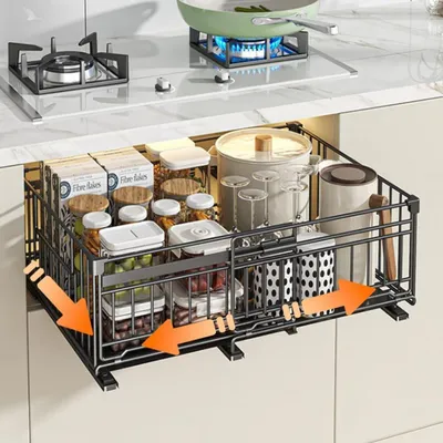 Produktbild von Ausziehbarer Küchenschubladen-Organizer, Teleskopschublade, 32,5-50 cm Breite, Schwarz