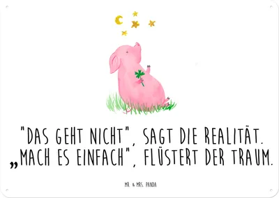 Produktbild von Mr. & Mrs. Panda Wandbild Schwein Glück DIN A4 - Weiß - Geschenk, tafel, Träume, Glücksbringer, Türschild, Metallbild, Ziele, Schild, Sterne, Lustige Sprüche, Motivation