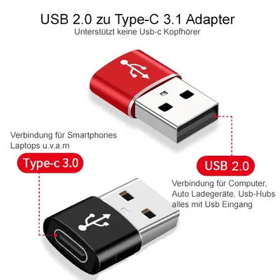 Produktbild von SHS USB-Adapter schwarz OTG USB 3.0 USB-A auf USB-C, für Laden & Datenübertragung, Smartphone, Tablet, Laptop & USB-Geräte