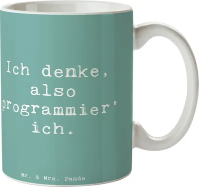 Produktbild von Mr. & Mrs. Panda Teetasse Spruch Denker Softwareentwickler - Meeresbrise - Geschenk, Geschenke mit Herz, cappuccinotasse, für Berufstätige, Programmieren, Beruf, Tasse
