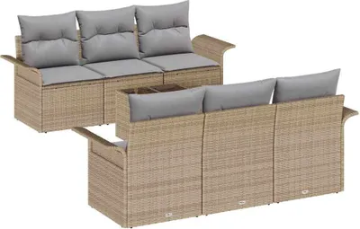 Immagine prodotto di Set divano da giardino vidaXL con cuscini, 7 pezzi, beige e grigio, in polyrattan