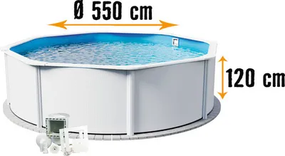 Produktbild von Aufstellpool Stahlwandpool-Set Planet Pool Vision-Pool Classic Solo rund Ø 550x120 cm inkl. Einbauskimmer weiss