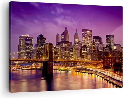 Produktbild von Bild auf Leinwand - Leinwandbild - New york nacht brooklyn brücke - 70x50cm - Wand Bild - Wanddeko - Leinwanddruck - Bilder - Kunstdruck - Wanddekoration - Leinwand bilder - Wandkunst - AA70x50-2660
