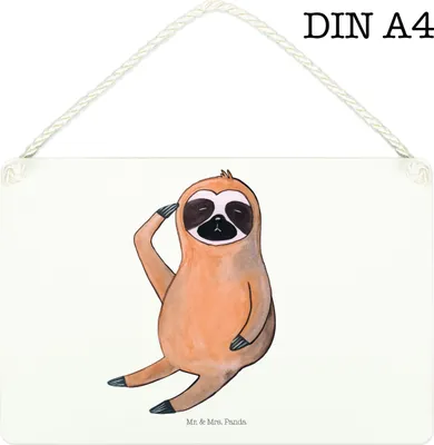 Produktbild von Mr. & Mrs. Panda Schild Faultier Vogel DIN A4 - Weiß - Geschenk, Fragend, Holzschild, holzbild, Faultiere, Genervt, Wandbild Holz, faul, Müde, Türschild