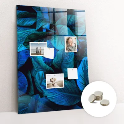 Obrázok produktu pre Magnetická tabuľa na stenu - Memo Tabuľa Sklenená - vrátane 5 magnetov - 70x100 cm - Exotické listy