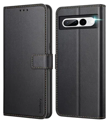 Produktbild von Google Pixel 7 Pro Handyhülle Schwarz Premium Leder Klapphülle mit Kartenschlitzen und Standfunktion