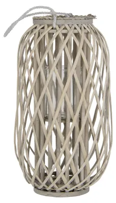 Produktbild von ECD Germany Laterne Ried 50xØ28 cm mit Henkel Natur Holz Flechtoptik Rattan Windlicht mit Glaseinsatz Retro-Laterne Handgeflochtene Gartenlaterne