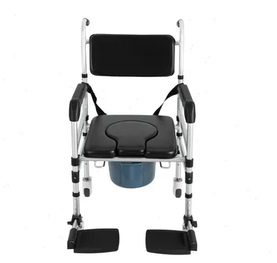 Image de Siège de douche et de toilettes pliable - Siège de douche avec roulettes - Capacité de charge de 160 kg - Structure en aluminium - 4 roulettes verrouillables - Hauteur d'assise réglable de 48 à 54 cm - Noir