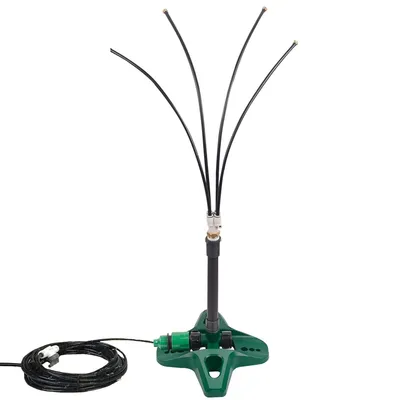 Produktbild von Stehende Sprühnebel Kühlung Wassernebel Sprinkler Nebelkühlsystem mit 10M Rohr und 4 Nebeldüsen für Terrasse Garten Strand Schwimmbad