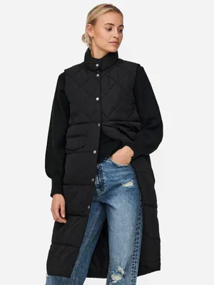 Immagine prodotto di Gilet lungo imbottito, giacca trapuntata senza maniche e cappuccio ONLSTACY | L