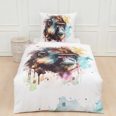 Produktbild von Traumschlaf Mako-Satin Bettwäsche Affe 135x200 cm + 80x80 cm
