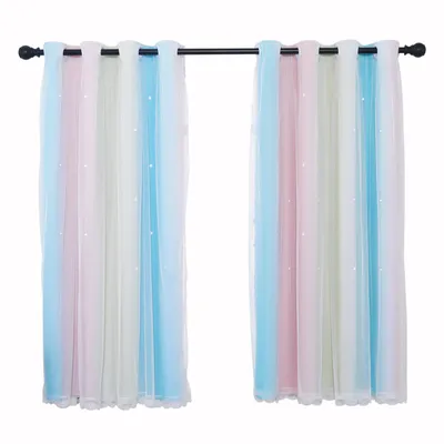 Image de Rideaux occultants en forme d'étoile, double couche d'étoiles colorées, rideaux de fenêtre à bandes découpées, 2 panneaux (52W x 63L pouces, arc-en-ciel)