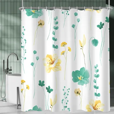 Productafbeelding van Douchegordijn, 180x200 cm, mintgroen, met verzwaarde onderrand, schimmelwerend, waterafstotend, wasbaar. Polyester douchegordijn met 12 ringen en douchegordijnringen, geschikt voor badkamer en bad.