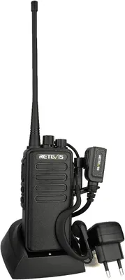Zdjęcie produktu dla Retevis RT1 walkie-talkie, zasięg 10 km z zestawem słuchawkowym, ręczny radiotelefon 3000 mAh 1750 Hz, profesjonalne walkie-talkie dla ochrony, budownictwa, kempingu, polowania (czarny, 1 szt.)