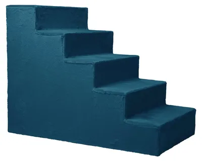 Produktbild von Mg Design Hundetreppe 5 Stufen in Blau - Stabiler Holzrahmen, gelenkschonend, leicht & mobil, für Sofa & Bett, für Hunde & Katzen