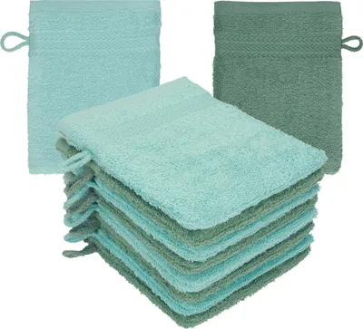 Produktbild von Betz 10 Stück Waschhandschuhe 16x21 cm PREMIUM 100% Baumwolle Farbe: ocean - tannengrün