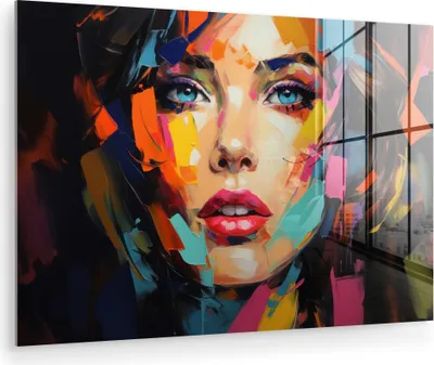 Produktbild von MuchoWow Glasbilder - Bilder auf Wandbild - Foto auf Glas Frau - Porträt - Farbenfroh - Kunst 120x80 cm Wanddekoration aus Glas - Acrylglasbild - Acrylbilder - Abbildung