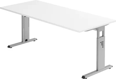 Produktbild von bümö Schreibtisch Serie-O - Nachbildung: Weiß, Gestell: Silber, Größe:  180 x 80 cm