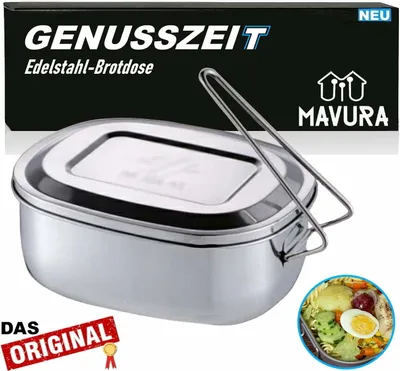 Immagine prodotto di GENUSSZEIT scatola per il pranzo in acciaio inox Scatola per il pranzo Scatola per la colazione Scatola da boscaiolo con maniglia