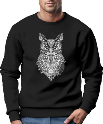 Produktbild von Sweatshirt Herren Eule Atzekenmuster Boho Bohamian Atzec Owl geometrisch Rundhals-Pullover Neverless® schwarz M
