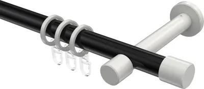 Produktbild von Interdeco Gardinenstange / Vorhangstange Schwarz / Weiß, Typ Prestige Santo (Kappe), 20 mm Ø 1-läufig, 240 cm