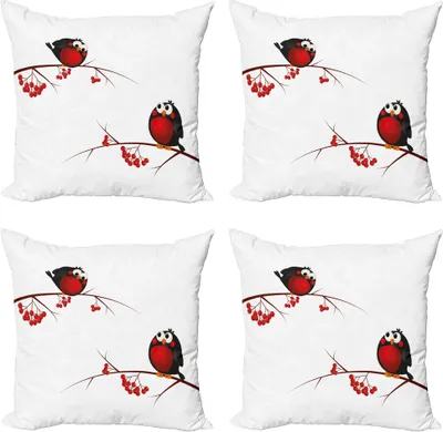 Produktbild von ABAKUHAUS Eberesche Kissenbezug Set (4 Stück), Cartoon Weihnachten, Moderner Doppelseitiger Digitaldruck, 50 cm x 50 cm, Rot Schwarz Weiß
