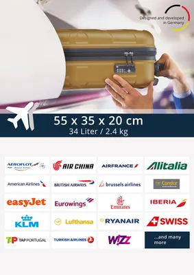 Obrázok produktu pre Cestovná taška do lietadla, ABS, pevná škrupina, 55 x 35 x 20 cm, 34 litrov, s zámkom TSA