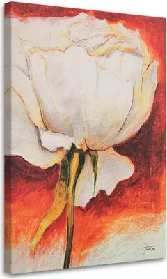 Produktbild von Leinwandbild weiße pfingstrose - handgemalt 40x60 cm Feeby orange wandbild bereit zum aufhängen